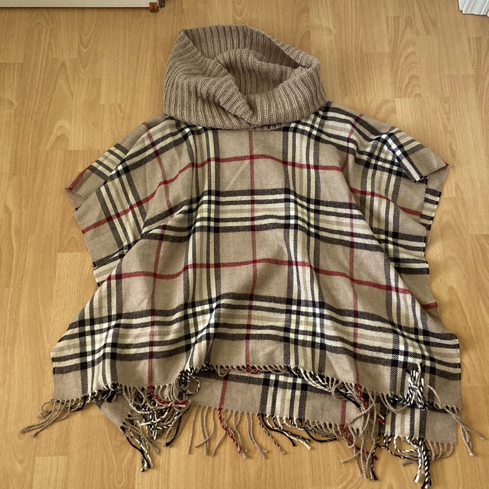 Brown plaid poncho